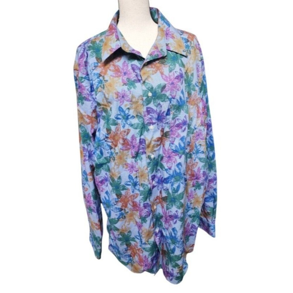 Paul Fredrick Floral Cotton Mens Shirt Size XLT